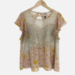 Anthropologie HD in Paris Top 12 Floral Lace Romantic Cottage Chic Ruffle Sleeve